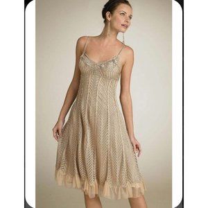 Sue wong dress midi fit and fit and flared crochet knit shimmery floral large